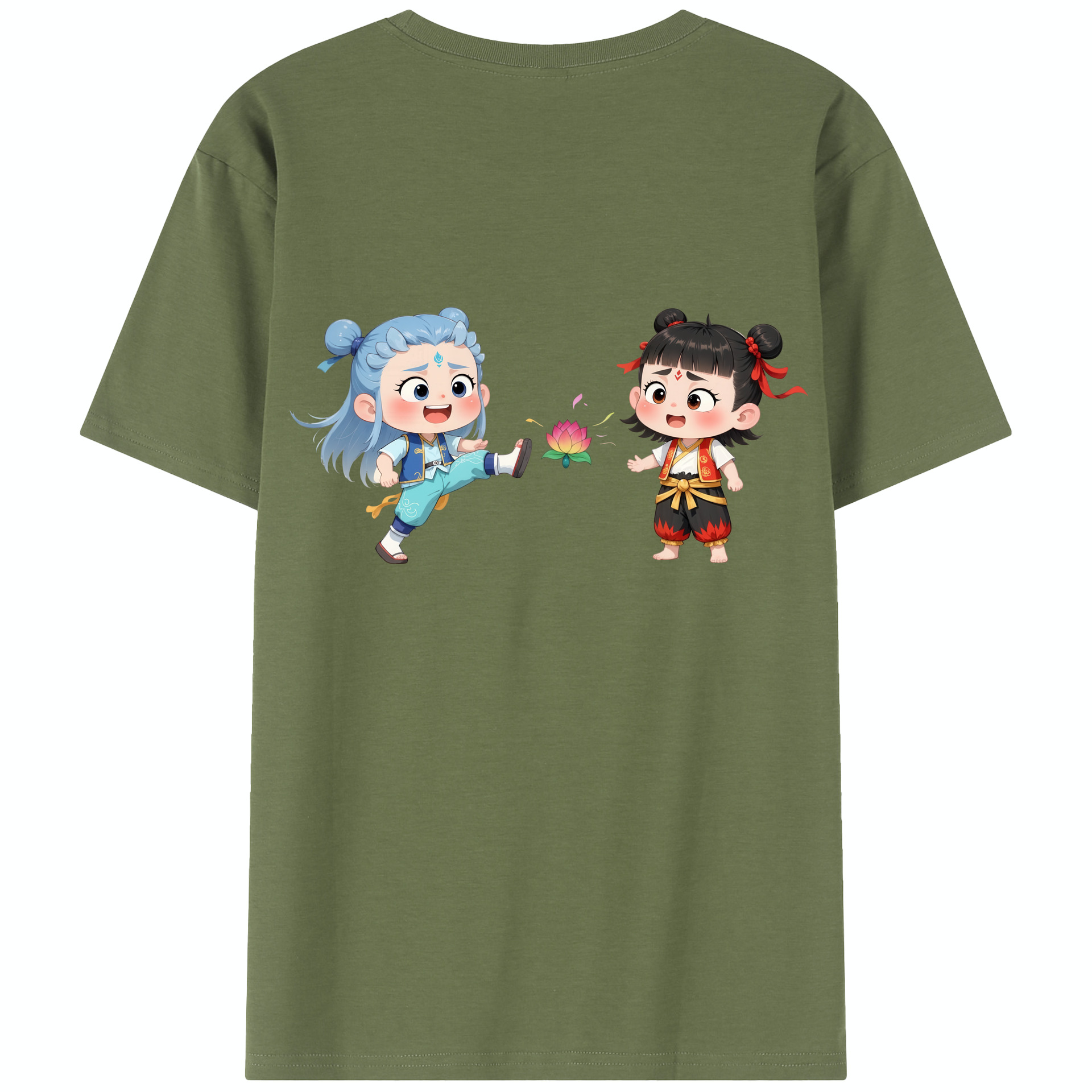 （画像用） Ne Zha 2 ナタ 魔童の大暴れ 綿100％半袖Tシャツ（背面プリント）